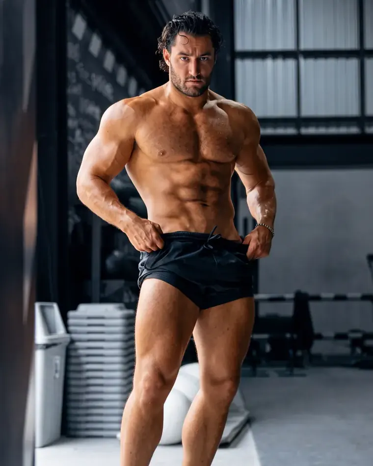 Matthew Heim on the training floor of a warehouse gym